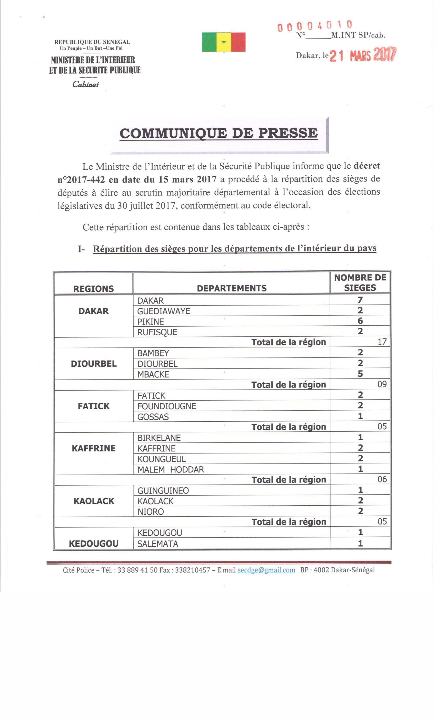 Arrêt commissions administratives de Dakar: les précisions du ministère de l'Intérieur