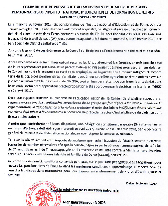 Inefja de Thiès: Ce que vous ignorez sur l’exclusion des six pensionnaires 
