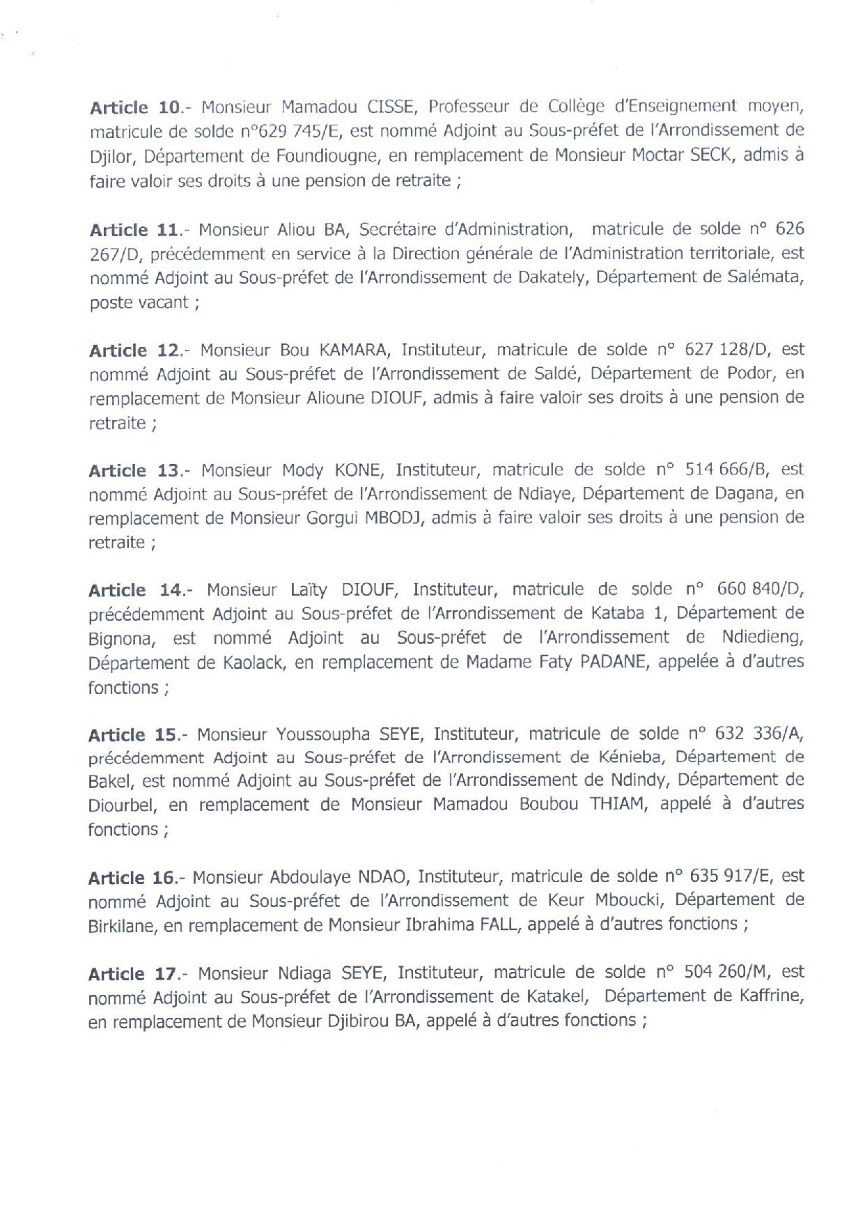Décret 2017-1117 portant nomination Adjoints au Sous-préfets
