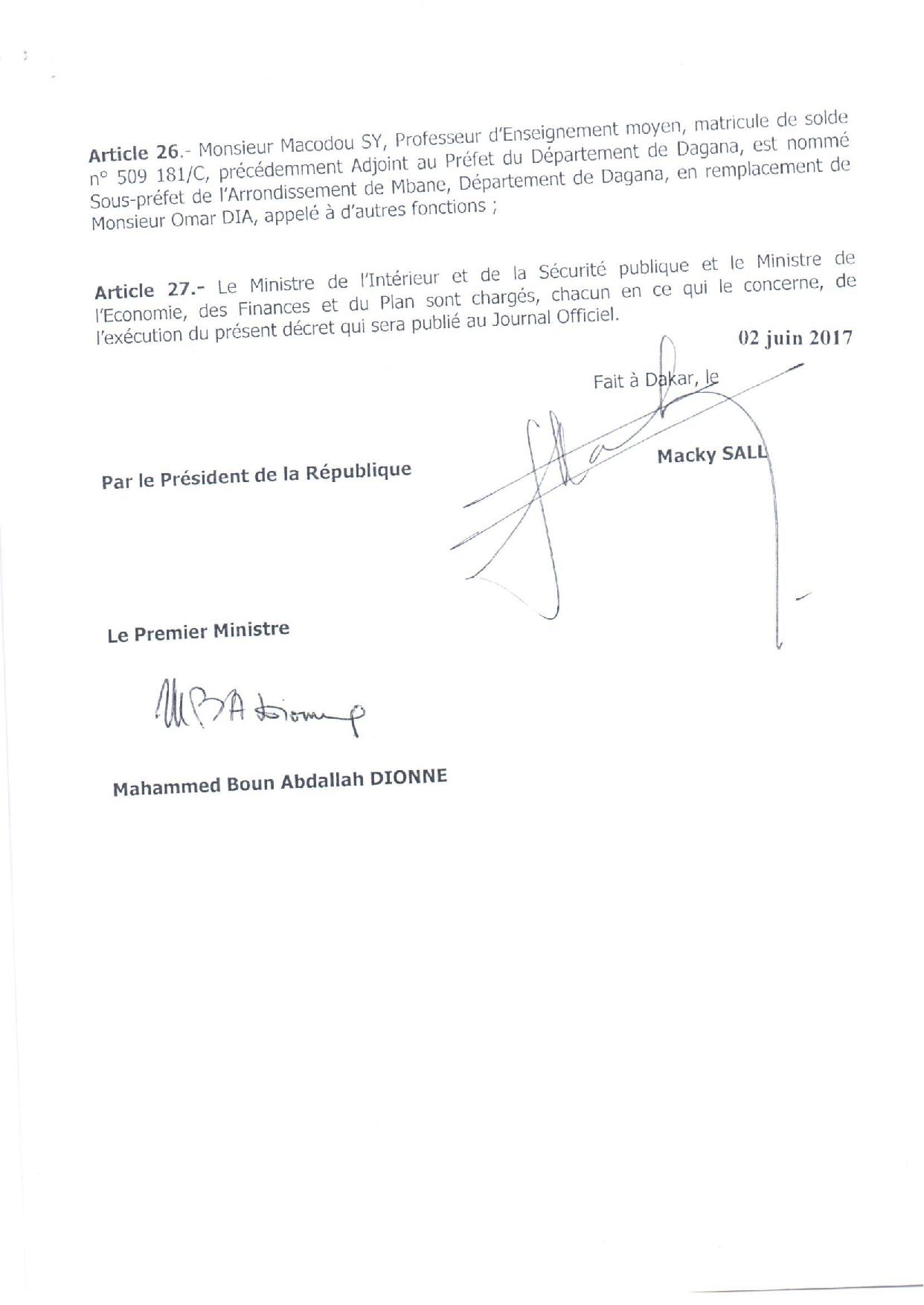 Décret 2017-1175 portant nomination Sous-Préfets