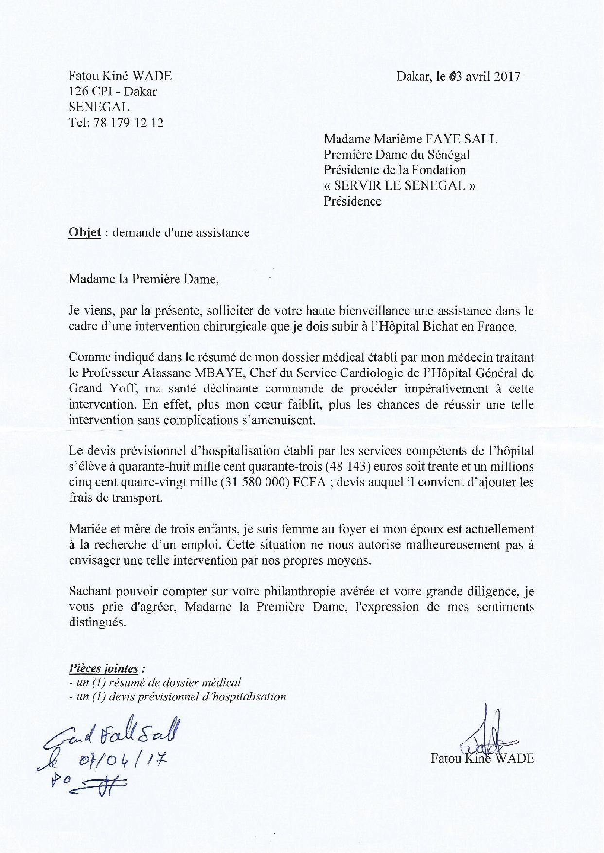​Fatou Kiné Wade (37 ans), nécessitant d’urgence une prothèse mécanique cardiaque, sollicite l’aide de Marième Faye Sall et des bonnes volontés