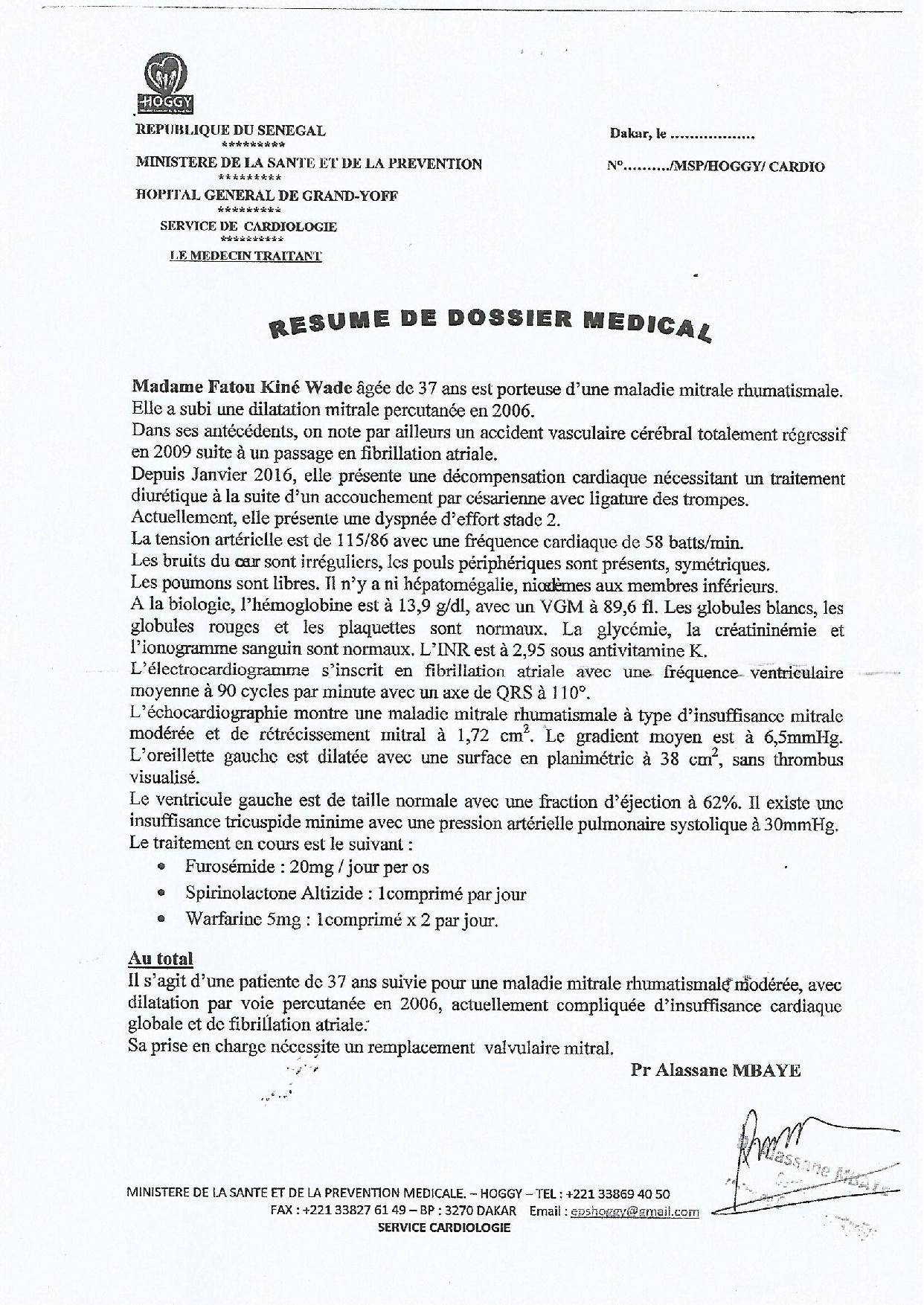 ​Fatou Kiné Wade (37 ans), nécessitant d’urgence une prothèse mécanique cardiaque, sollicite l’aide de Marième Faye Sall et des bonnes volontés