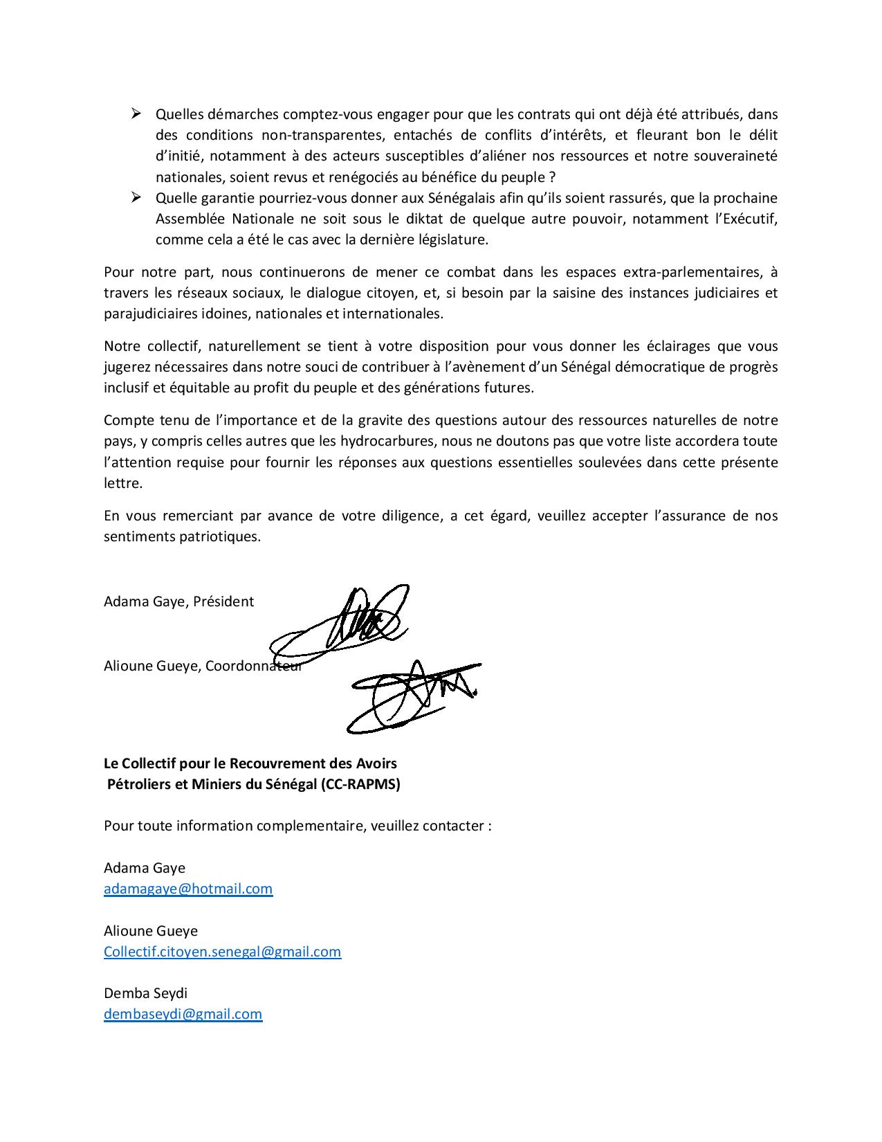 Communiqué du ​Collectif Citoyen pour le Recouvrement des Avoirs Pétroliers et Miniers du Sénégal (CC‐RAPMS)