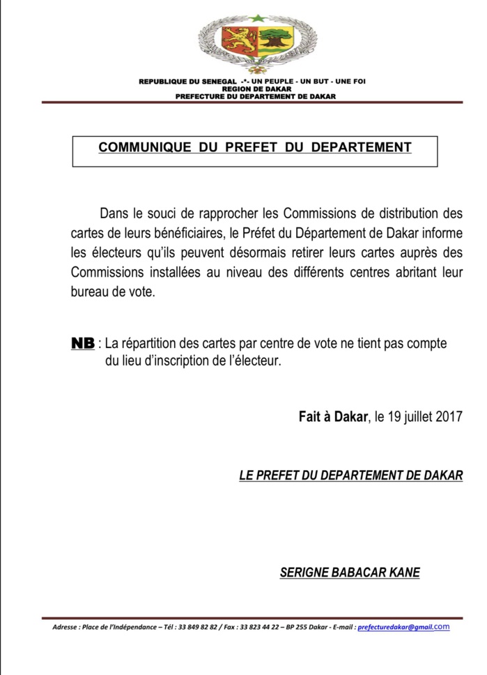 Les électeurs peuvent désormais retirer leurs cartes dans les Commissions installées dans les centres de vote (DOCUMENT)