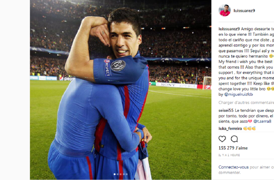 Le message d’adieu touchant de Suarez à Neymar