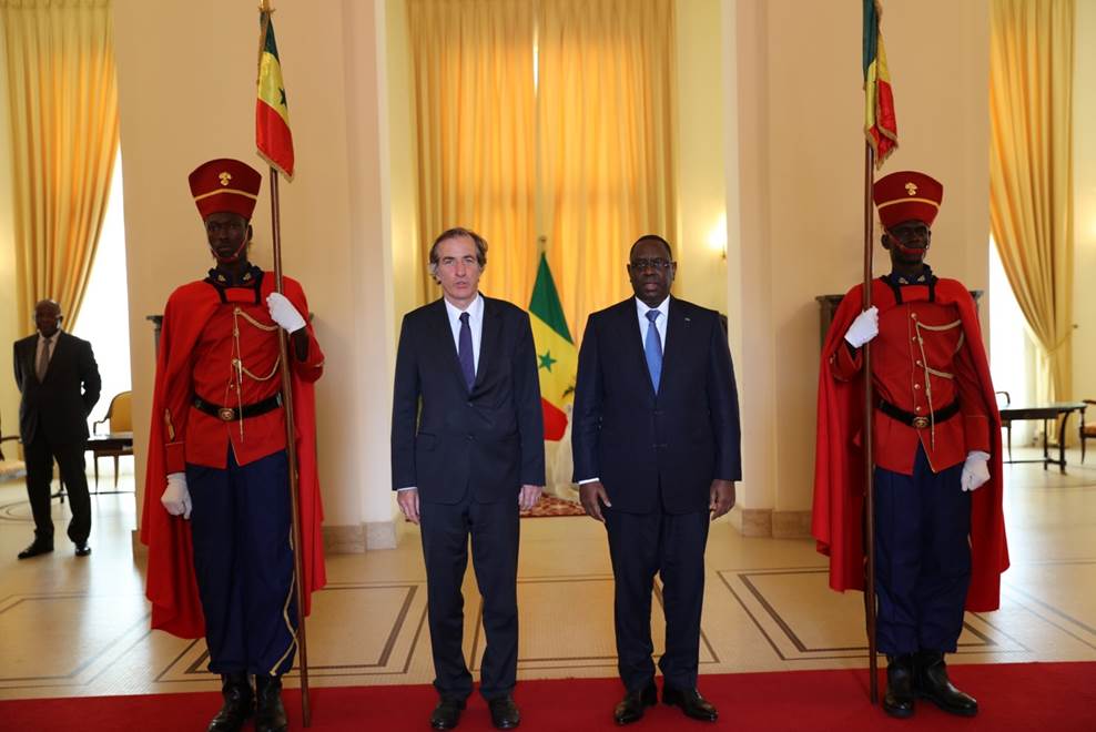 Remise lettres créances de l'Ambassadeur de France Christophe Bigot au président de la République du Sénégal, Macky Sall.