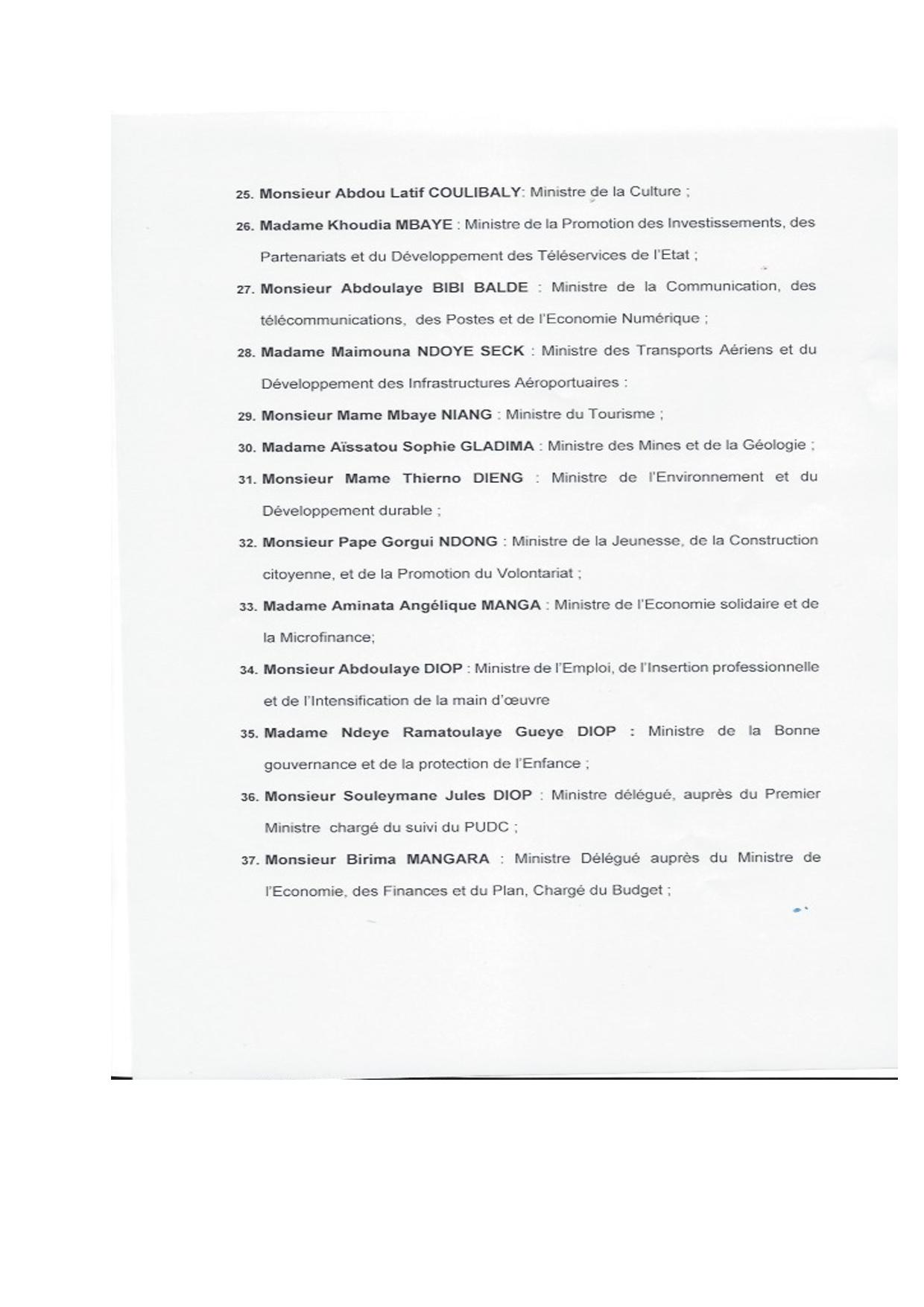 Voici la liste du nouveau gouvernement du Sénégal