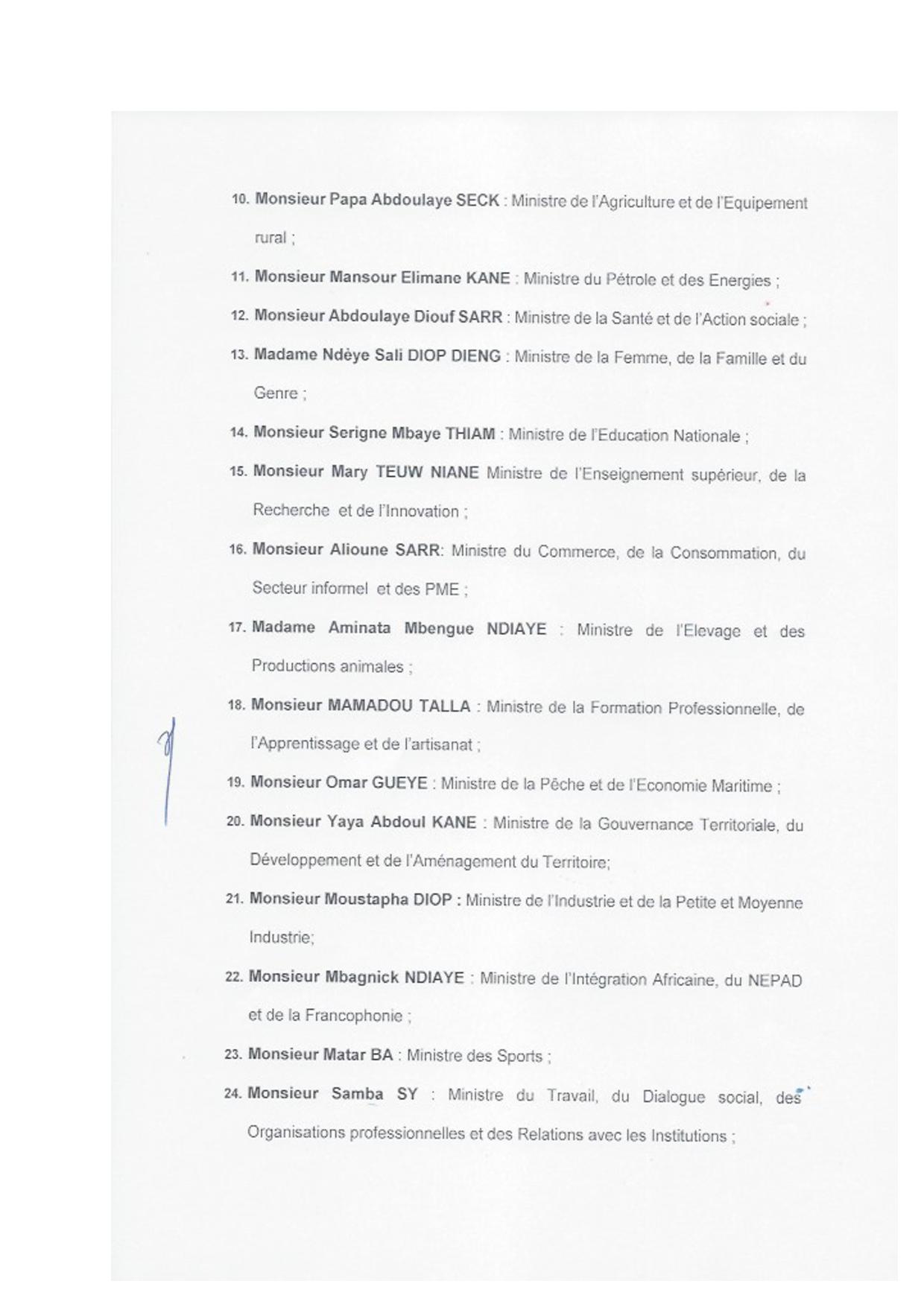 Voici la liste du nouveau gouvernement du Sénégal