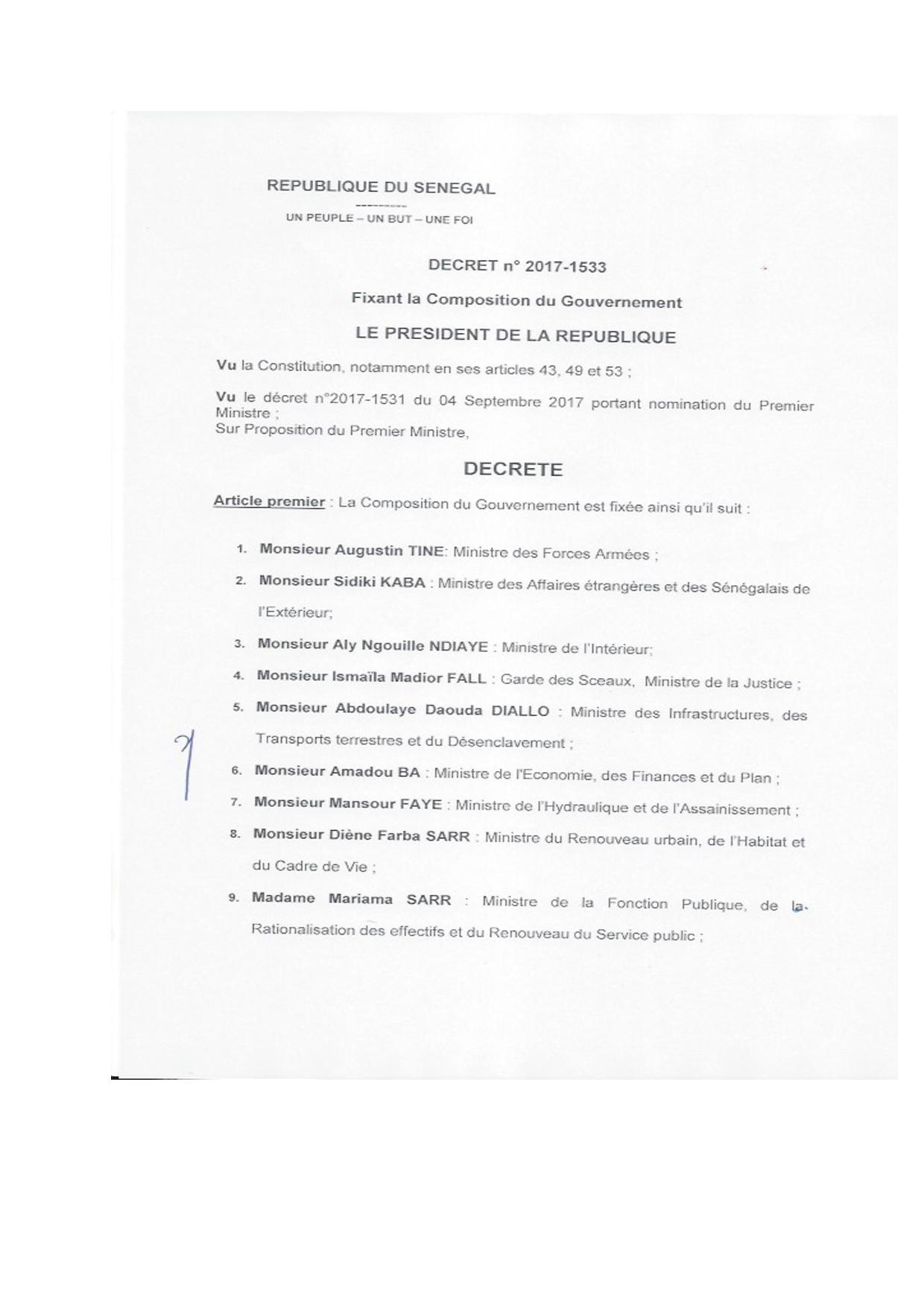 Voici la liste du nouveau gouvernement du Sénégal