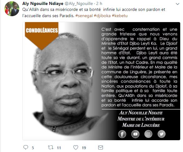 Aly Ngouille Ndiaye : "Le Djolof et le Sénégal ont perdu un grand homme d'Etat