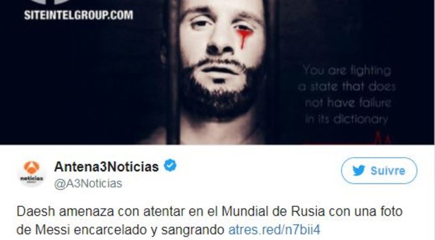 Coupe du monde 2018 : Daech menace le Mondial avec un photomontage de Messi emprisonné et en sang