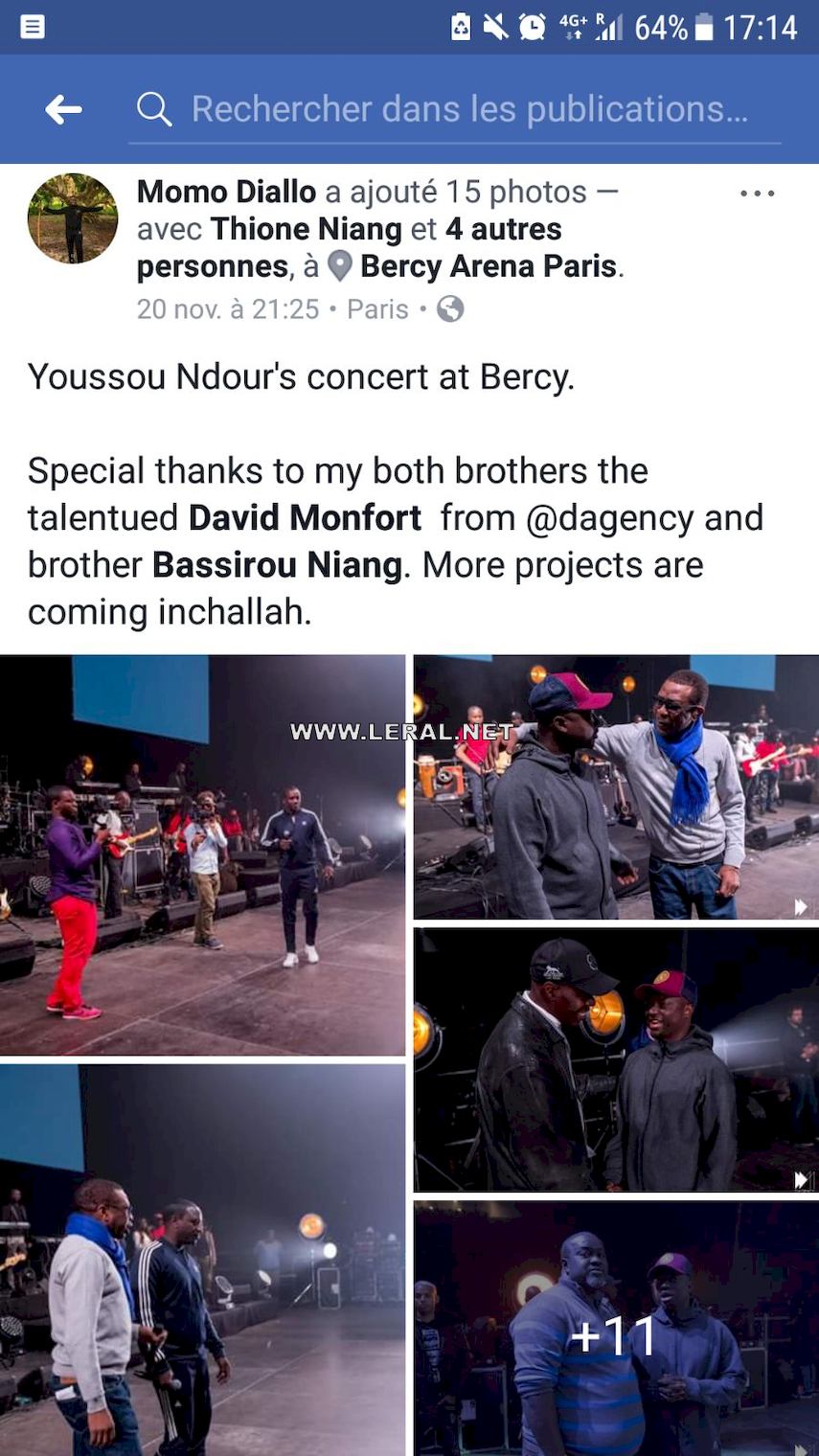 Bercy 2017 - Youssou Ndour: "Un grand merci à mes deux frères, le talentueux David Monfort de Dagency et son frère, Bassirou Niang"
