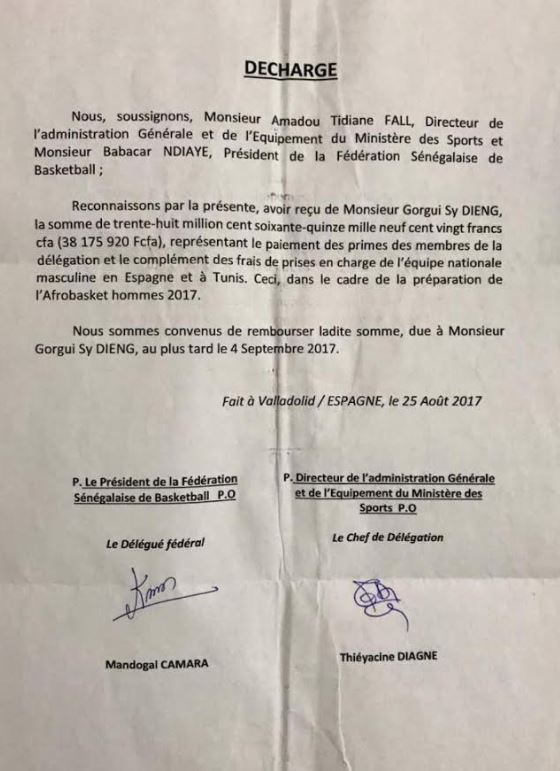 Gorgui Sy Dieng réclame au ministère des Sports et à la Fédération, ses 38.000.000 F CFA