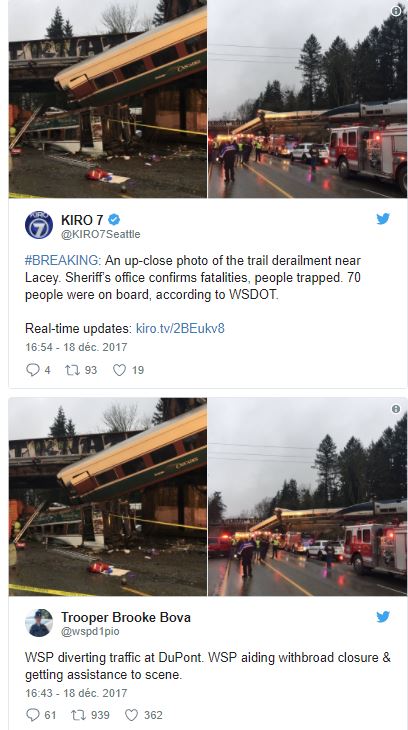 « Plusieurs victimes » dans le déraillement d’un train dans l’Etat de Washington