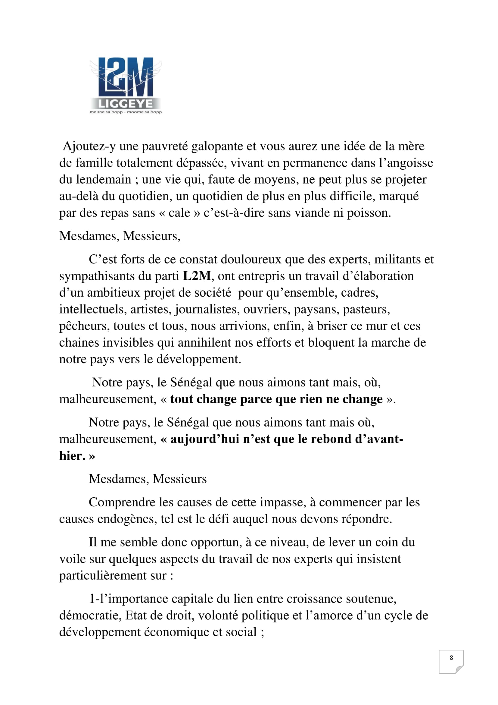 Cérémonie de lancement des activités du parti L2M:  Discours du Président Ibou Yagou Ndiaye (Intégral)