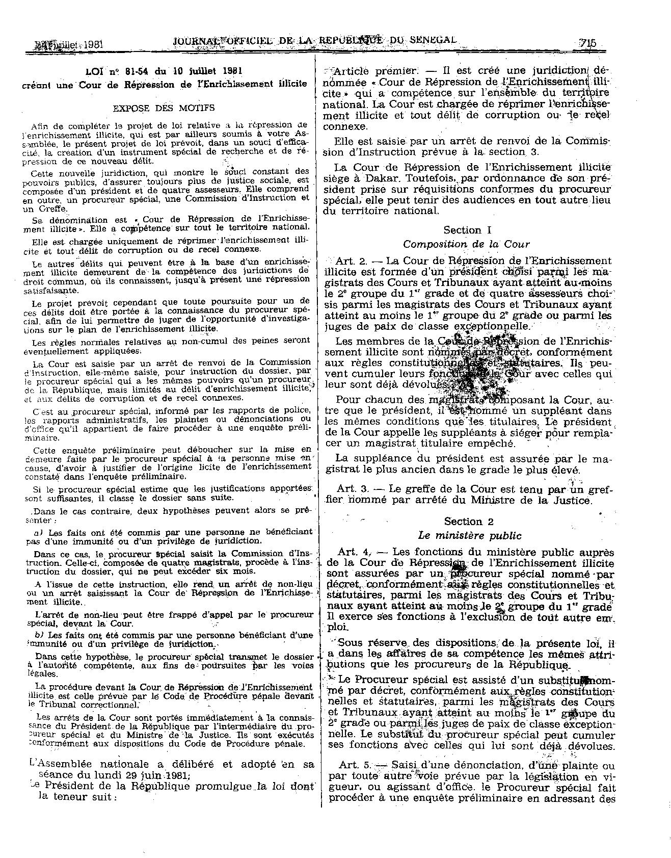Lois n° 81-53 et n° 81-54 du 10 juillet 1981 relatives à la répression de l’enrichissement illicite : Les motivations d’Abdou Diouf en 1981? Lois n° 81-53 et n° 81-54 du 10 juillet 1981 relatives à la répression de l’enrichissement illicite : Les motivations d’Abdou Diouf en 1981?