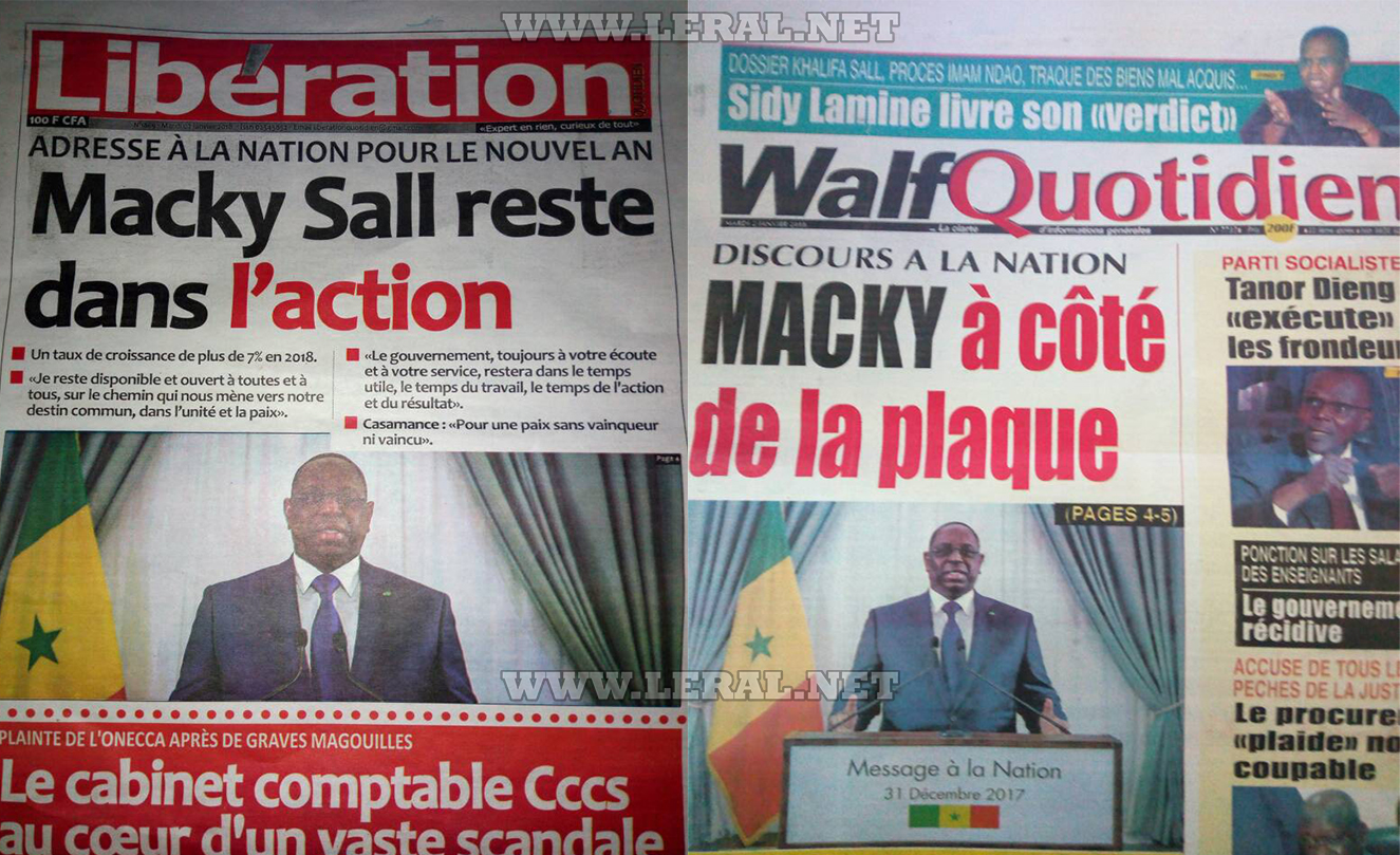 Discours à la nation de Macky Sall : Walf Fadjri et Libération font des unes diamétralement contradictoires, regardez