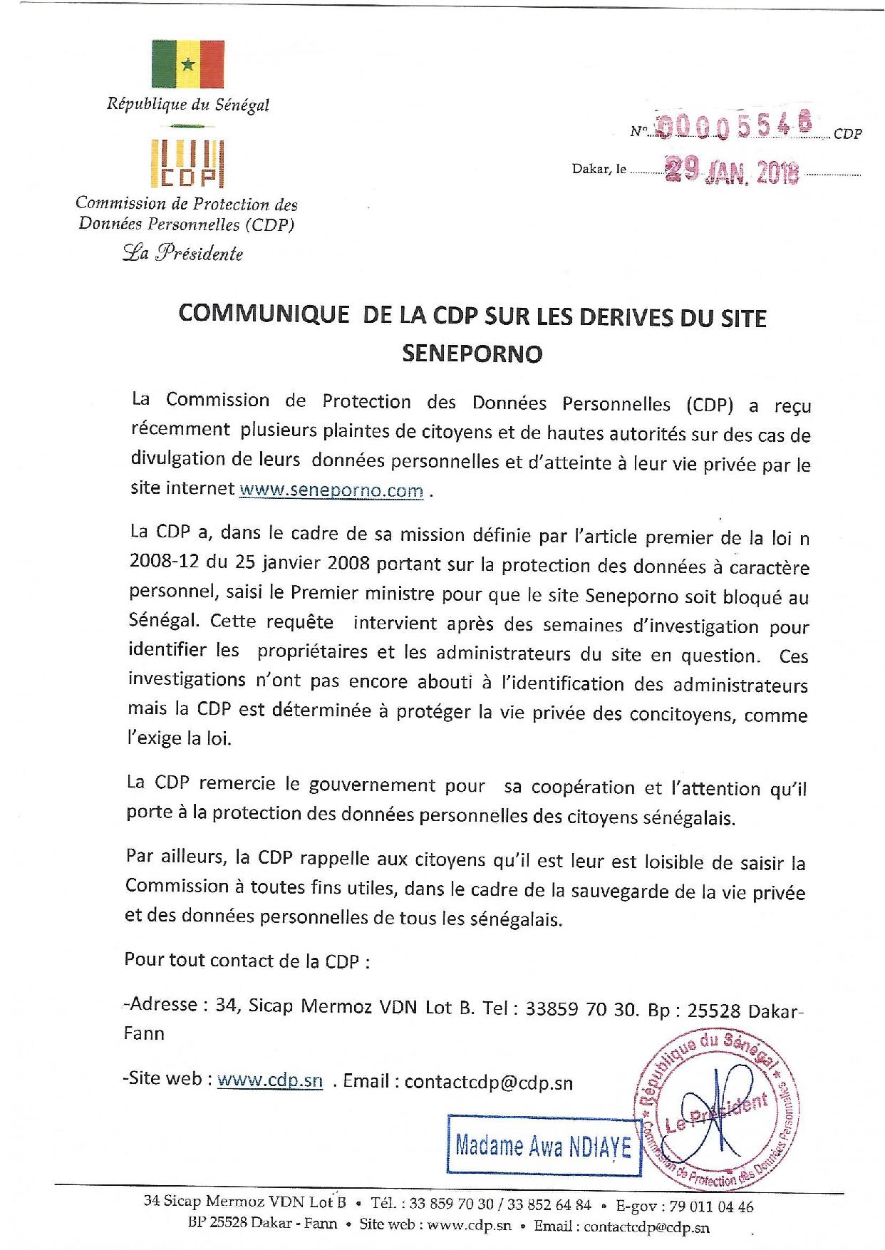 Awa Ndiaye et le CDP saisissent le Gouvernement pour que le site SENXXXX soit bloqué au Sénégal