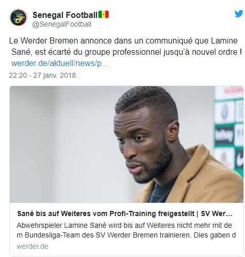 Werder de Brême : Lamine Sané écarté du groupe jusqu’à nouvel ordre pour s’être…