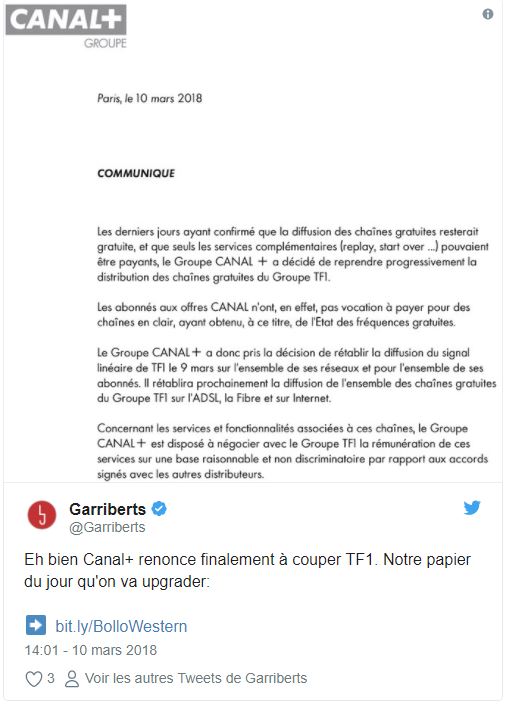 Canal+ rétablit la diffusion de TF1 à ses abonnés