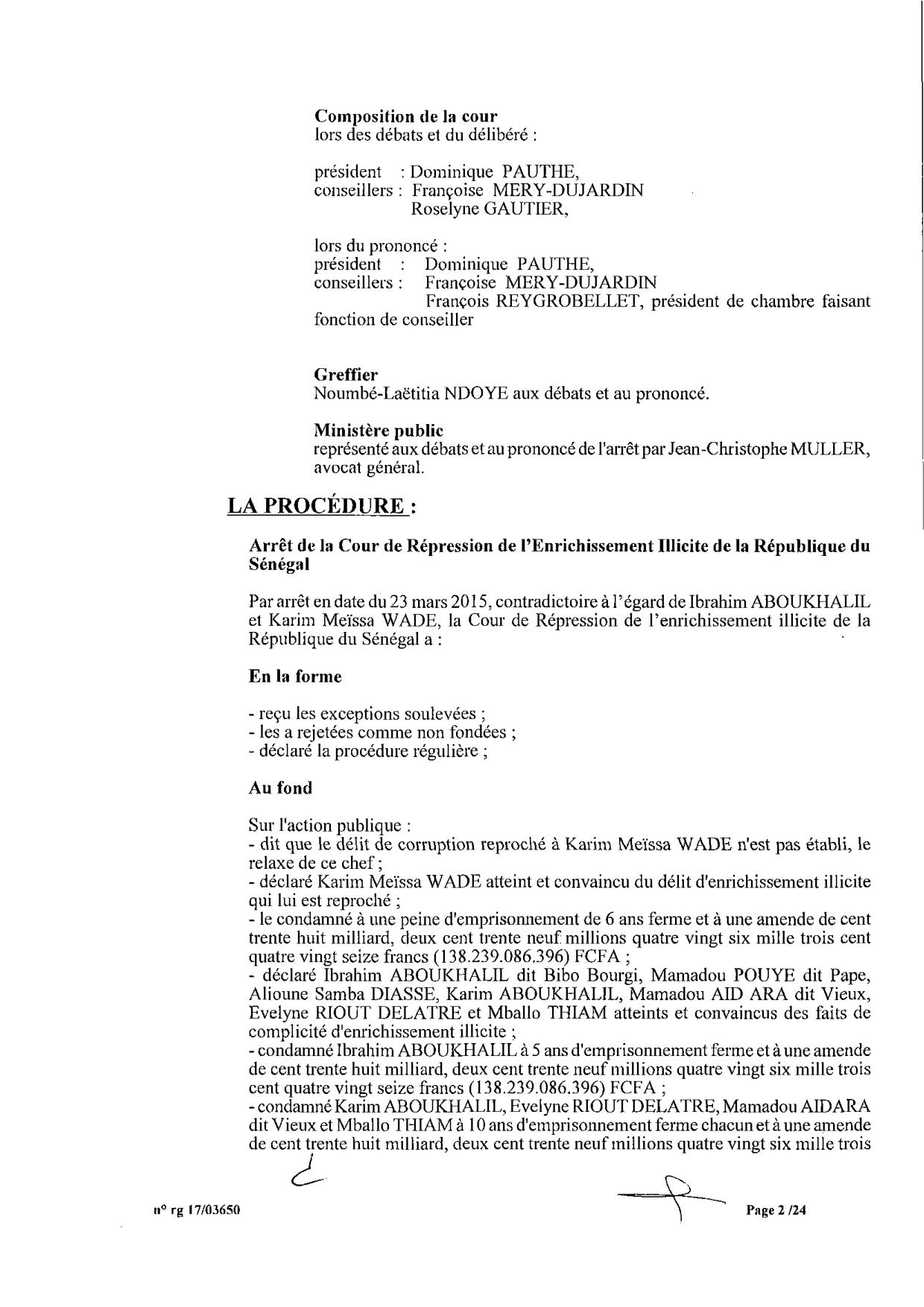 EXCLUSIF Karim Wade : l'intégralité de la décision Cour d'Appel de Paris