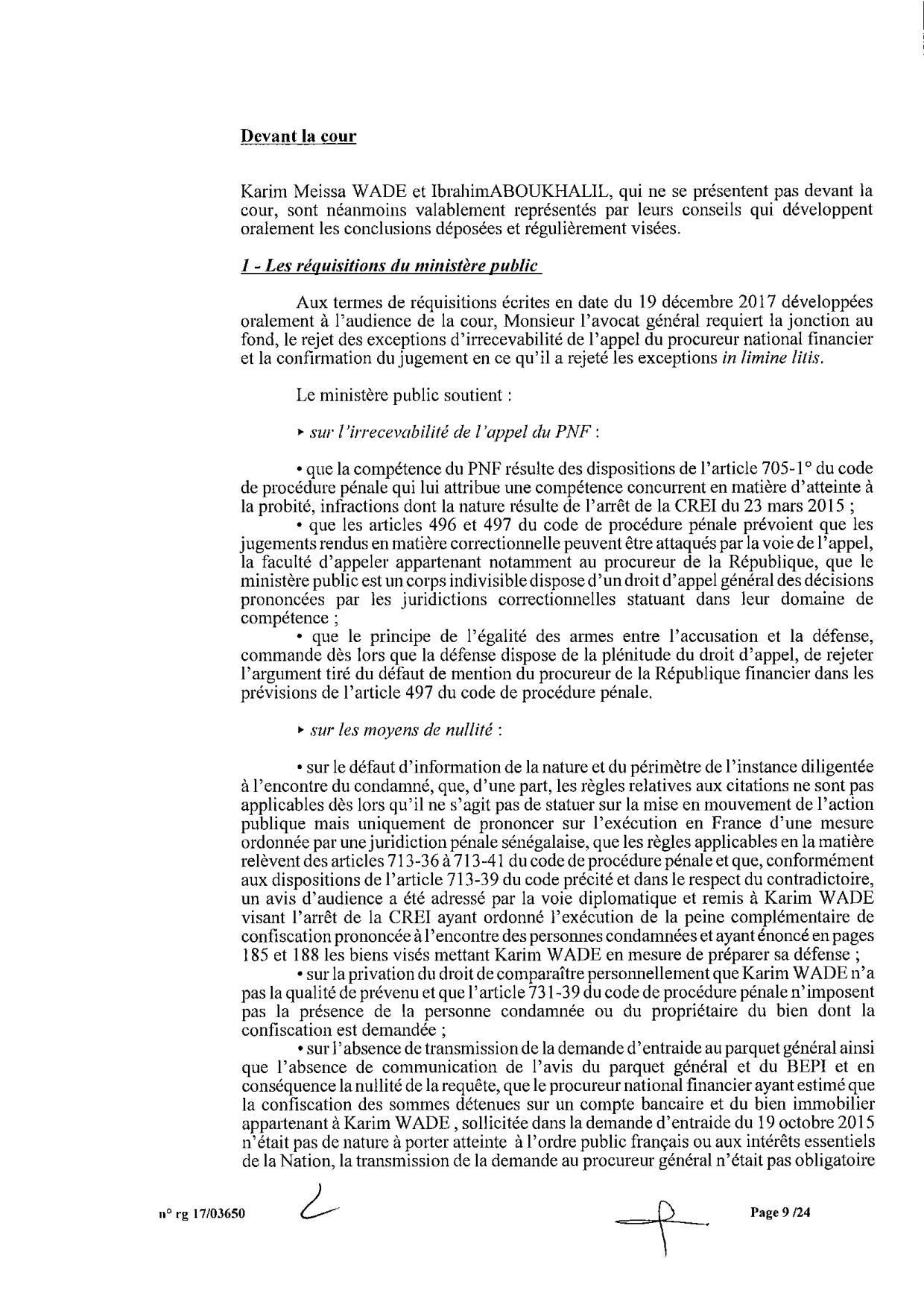 EXCLUSIF Karim Wade : l'intégralité de la décision Cour d'Appel de Paris