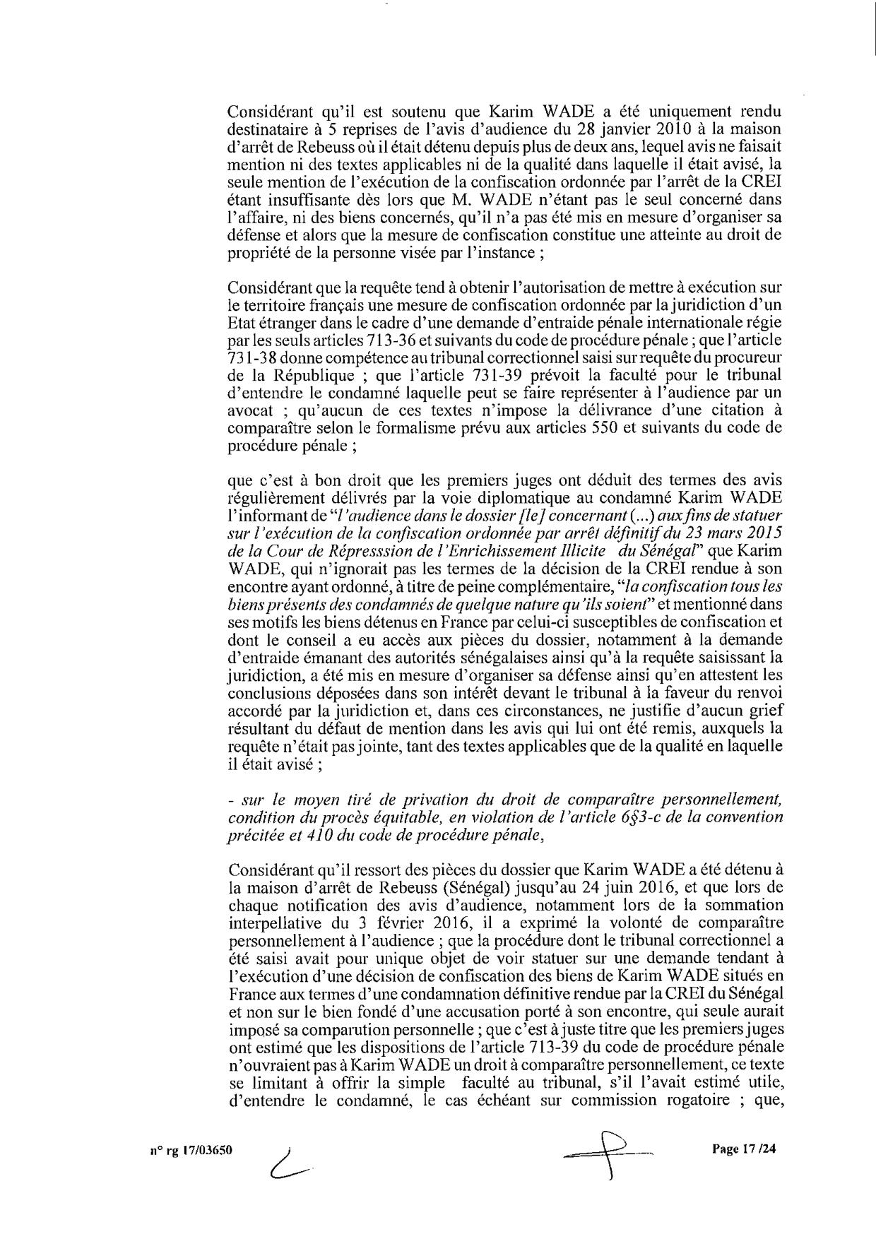 EXCLUSIF Karim Wade : l'intégralité de la décision Cour d'Appel de Paris