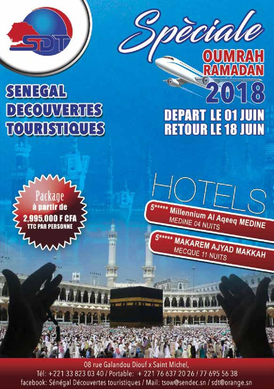 Spéciale Oumrah Ramadan 2018 : Sénégal Découvertes Touristiques vous propose un package imbattable à partir de 2.995. 000 FCFA en 5 étoiles pour aller faire le petit pèlerinage à Médine et à la Mecque