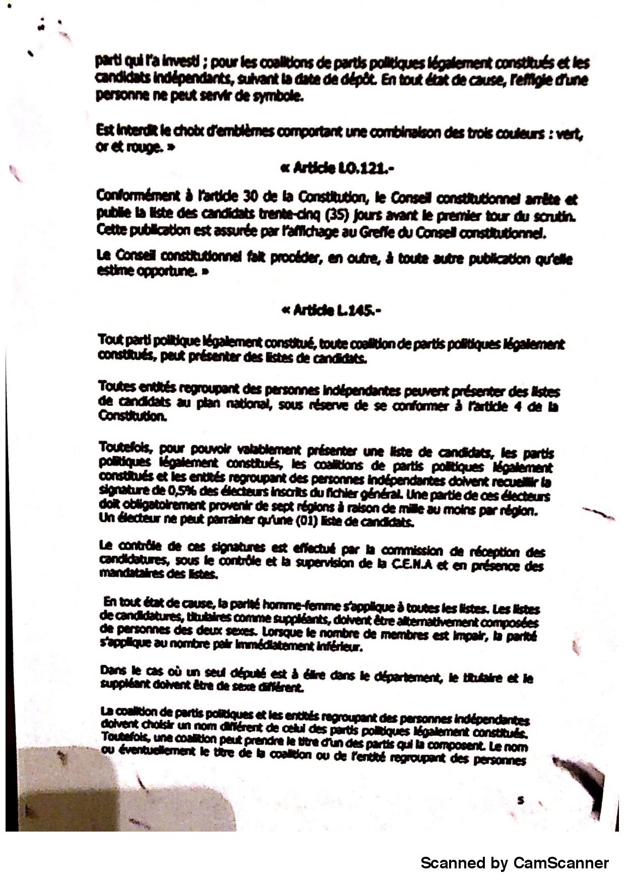 Projet de loi portant modification du Code électoral au sortir du Conseil des ministres du 19 mars 2018 