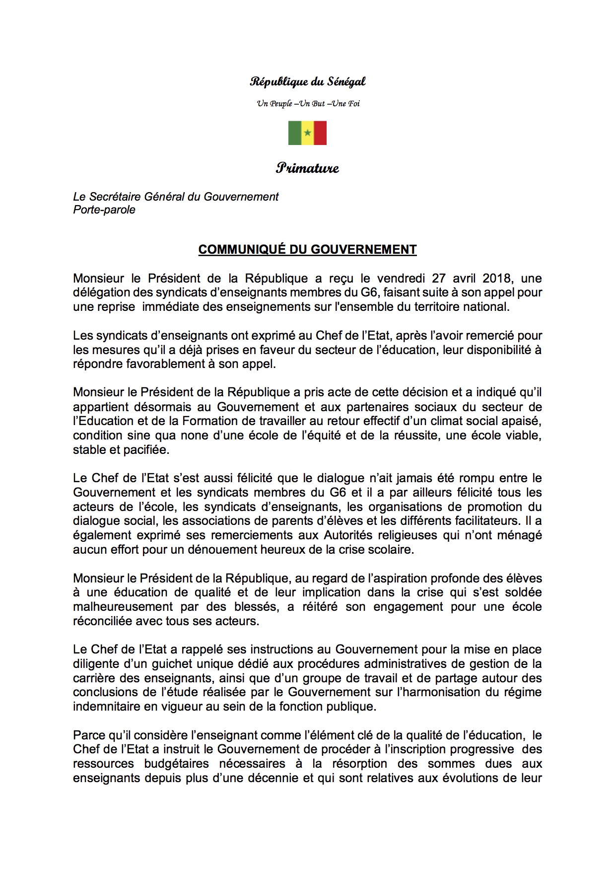 Documents - Le G 6 décide de suspendre son mot d’ordre : Dénouement de la crise scolaire, Macky Sall sauve le Sénégal d’une année blanche