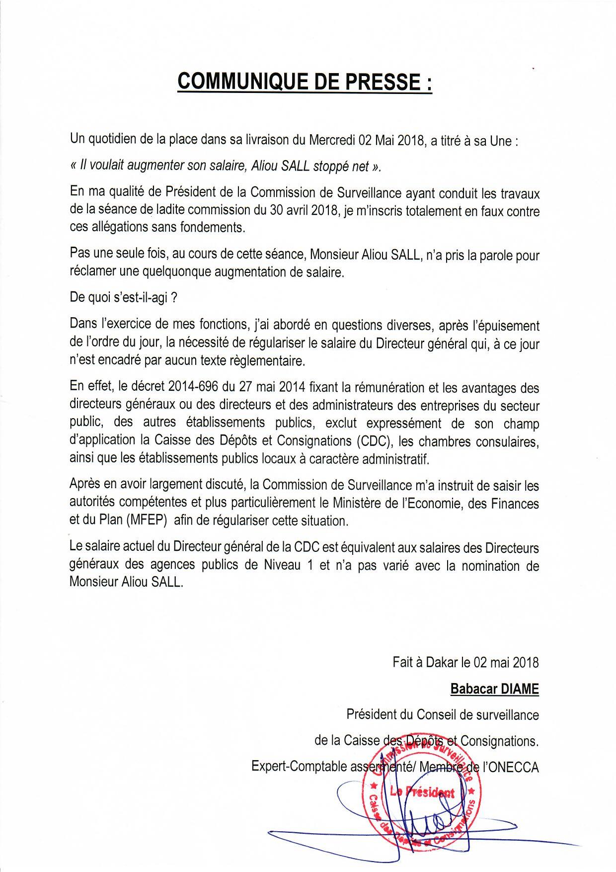 Intox sur le salaire d'Aliou Sall : les précisions de Babacar Diamé, le Président du Conseil de surveillance de la Caisse et Dépôt et Consignations
