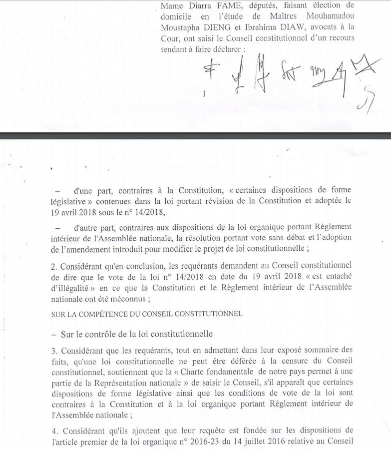 Recours de l’opposition contre la loi sur le parrainage: Les “7 sages” se déclarent “incompétents”