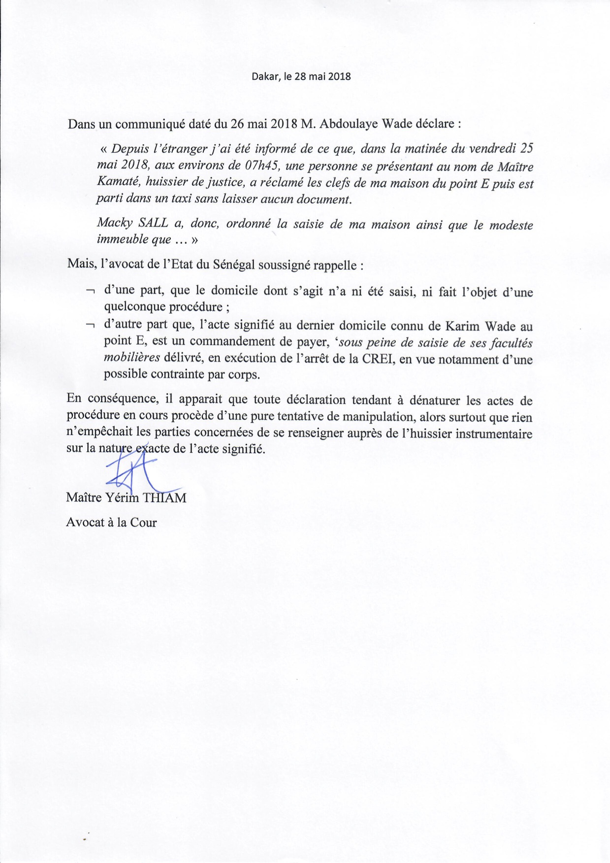 Urgent : L'Etat envoie un commandement de payer à Karim Wade  contrairement au allégation de Abdoulaye Wade.