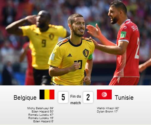 Mondial 2018 : la Belgique sans pitié face la Tunisie (5-2)