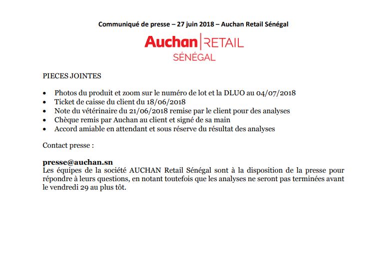  AUCHAN Retail Sénégal apporte la réplique suite aux accusations de vente de croquettes périmées pour chiens 