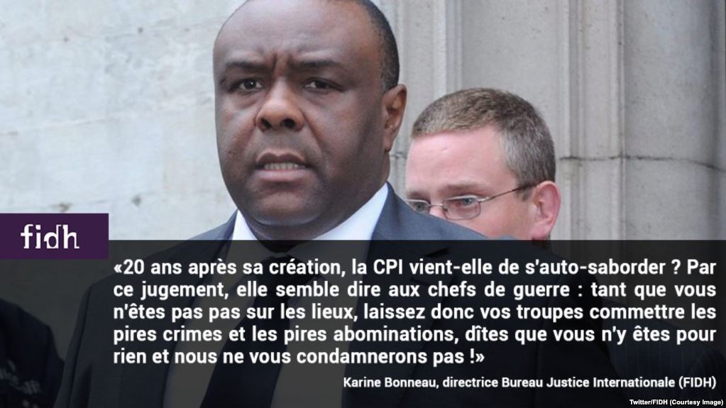 La Fédération internationale des droits de l’homme (FIDH) se demande si la Cour pénale internationale ne s’est pas "auto-sabordée" en acquittant Jean-Pierre Bemba, 8 juin 2018. (Twitter/FIDH)