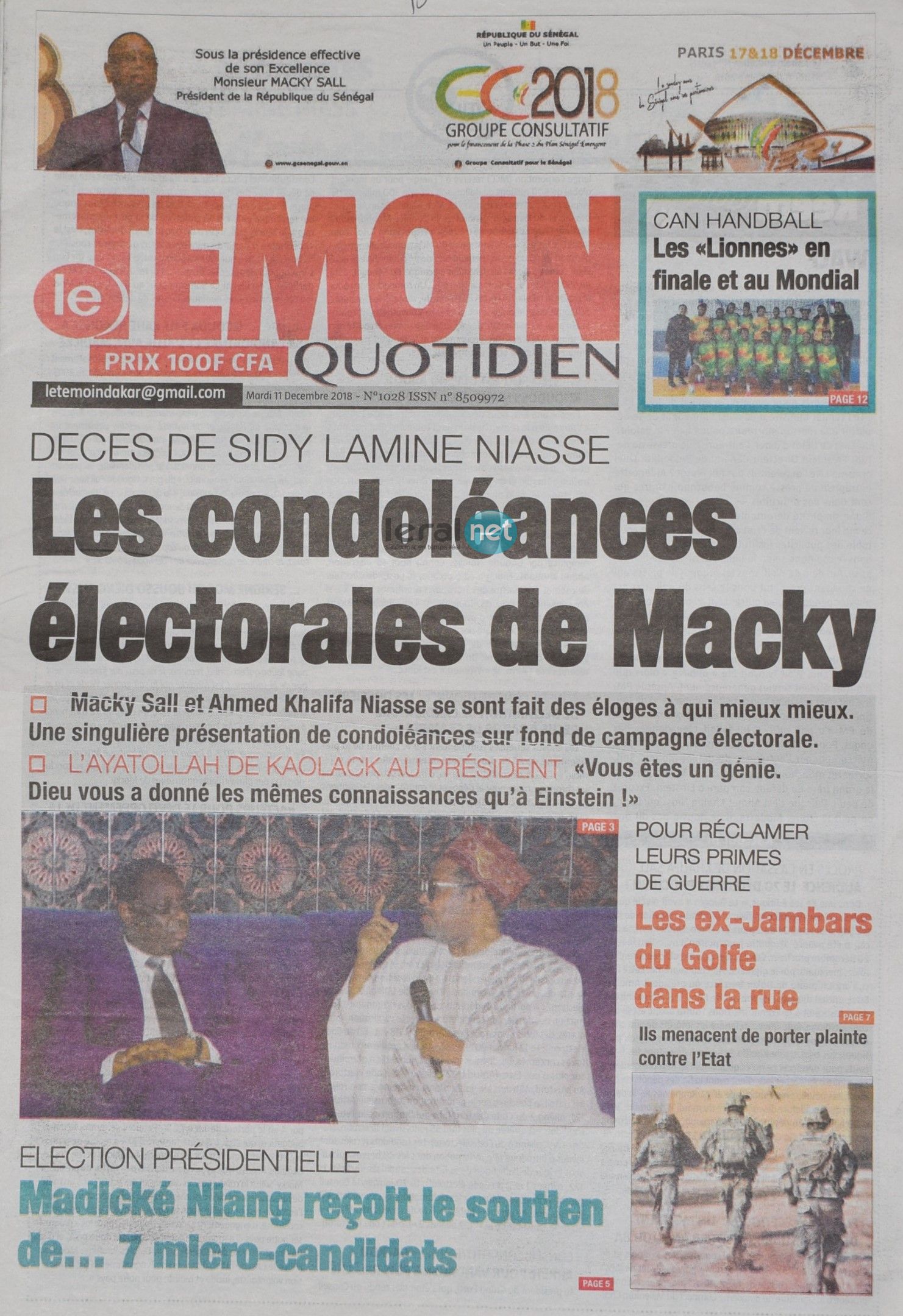 Voici les UNES des journaux du mardi 11 décembre 2018 www.leral.net