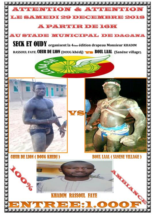 Dagana : Drapeau Khadim Faye entre Cœur de Lion et Boul Laal ce 29 décembre