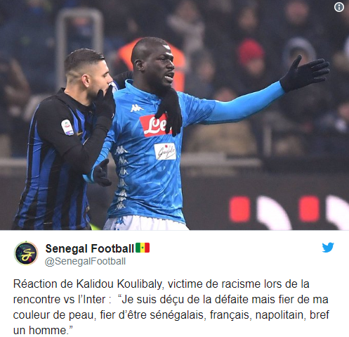 Victime de cris racistes contre l’Inter Milan : Kalidou Koulibaly réagit : « je suis fier de la couleur… »