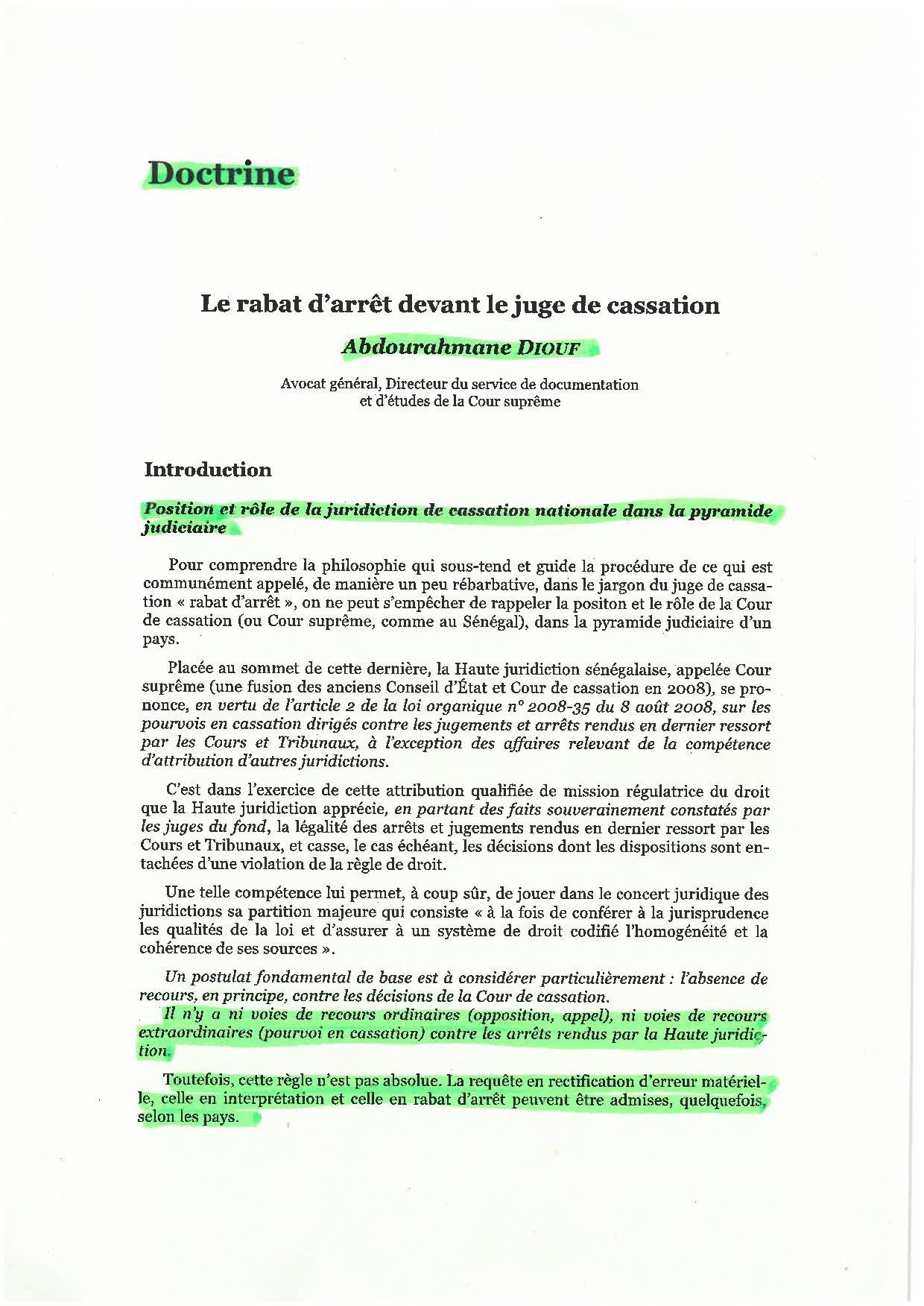 La Cour suprême confirme que le rabat d’arrêt est suspensif  (par Seybani Sougou)
