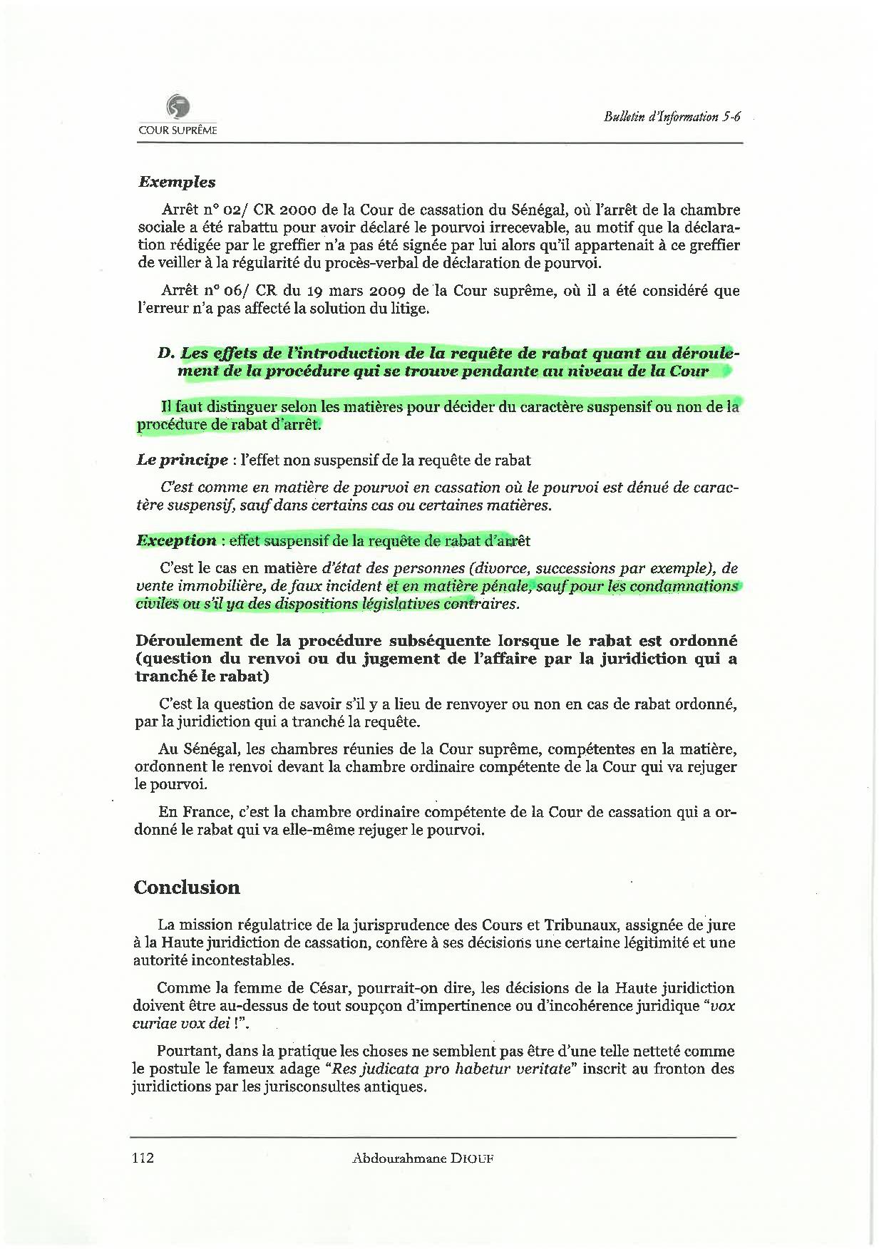 La Cour suprême confirme que le rabat d’arrêt est suspensif  (par Seybani Sougou)