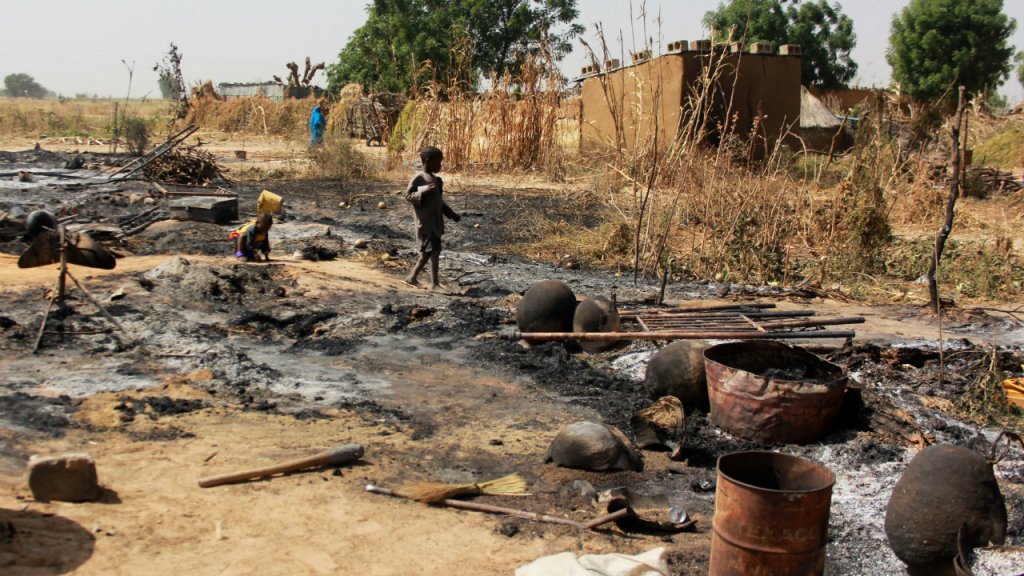 Le village de Maiborti en ruine après une attaque de Boko Haram, dans le nord-est du Nigéria, le 17 décembre 2018. Audu Marte, AFP