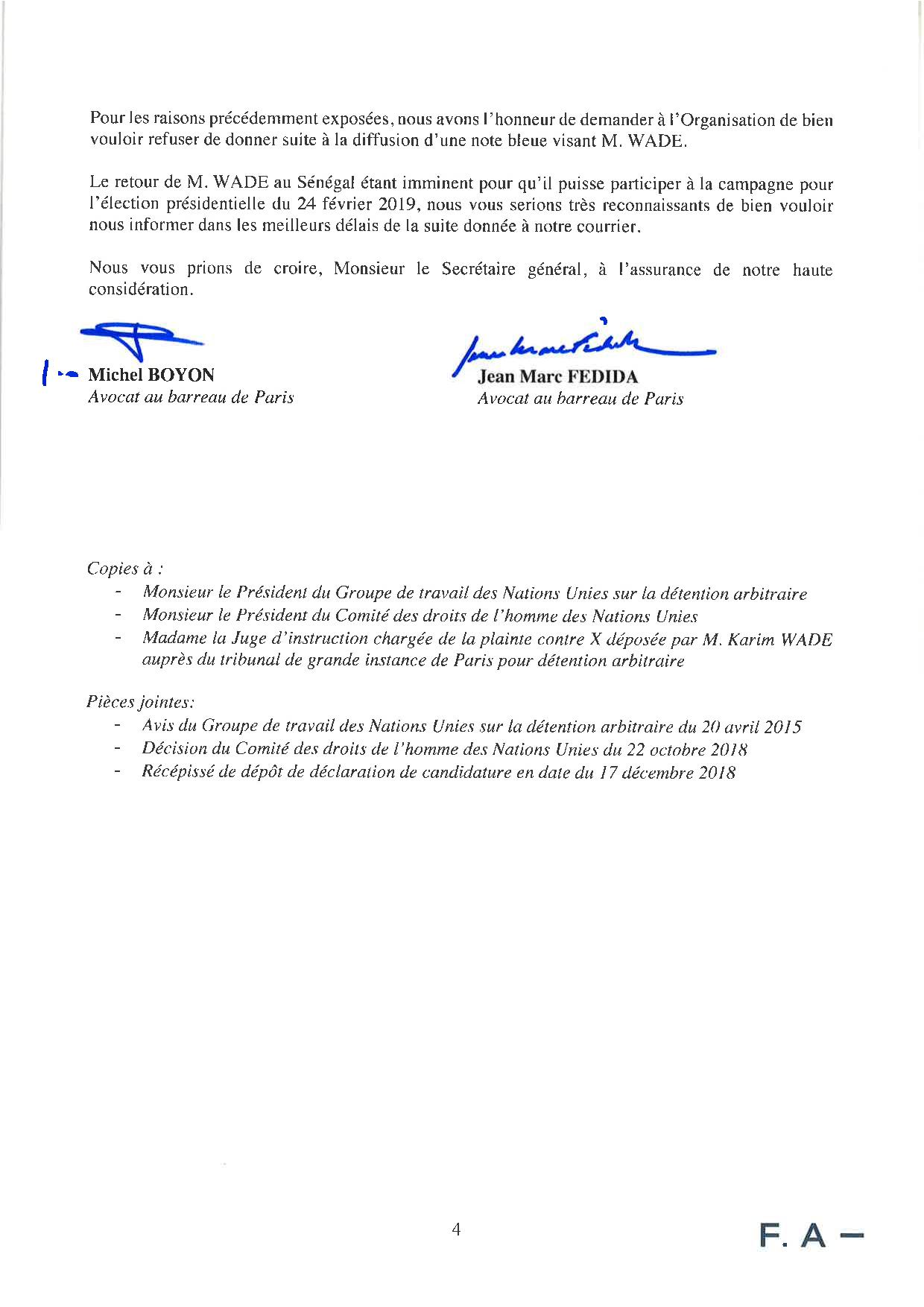 URGENT : La lettre des avocats de Karim Wade à Interpol