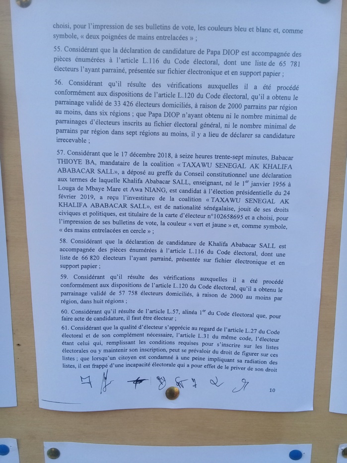 Rejet des candidatures de Khalifa Sall et de Karim Wade: Voici les motifs avancés par le Conseil Constitutionnel