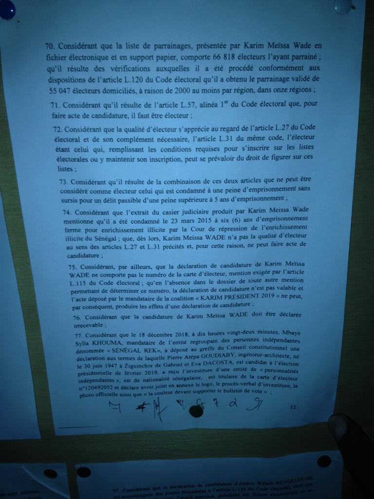Documents: Découvrez les raisons de l'invalidation des candidatures de Karim Wade et Khalifa Sall