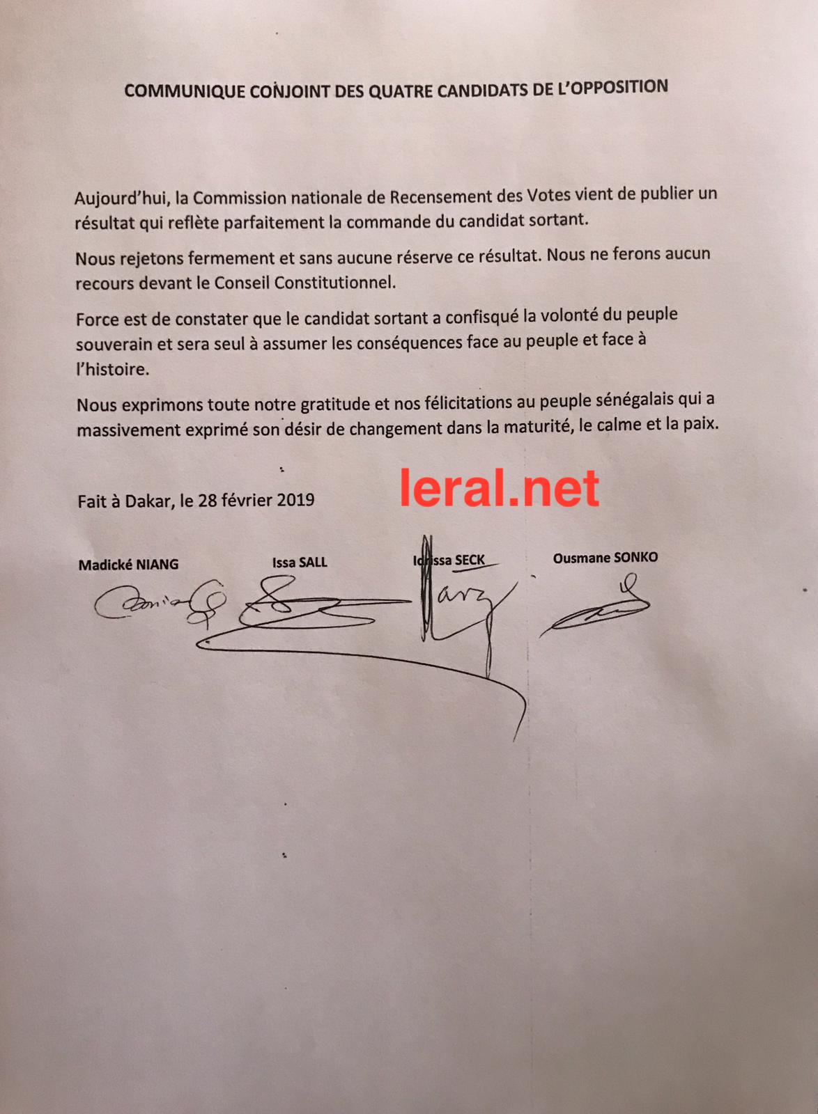 Photos : Idrissa Seck a signé la déclaration commune des candidats de l’opposition