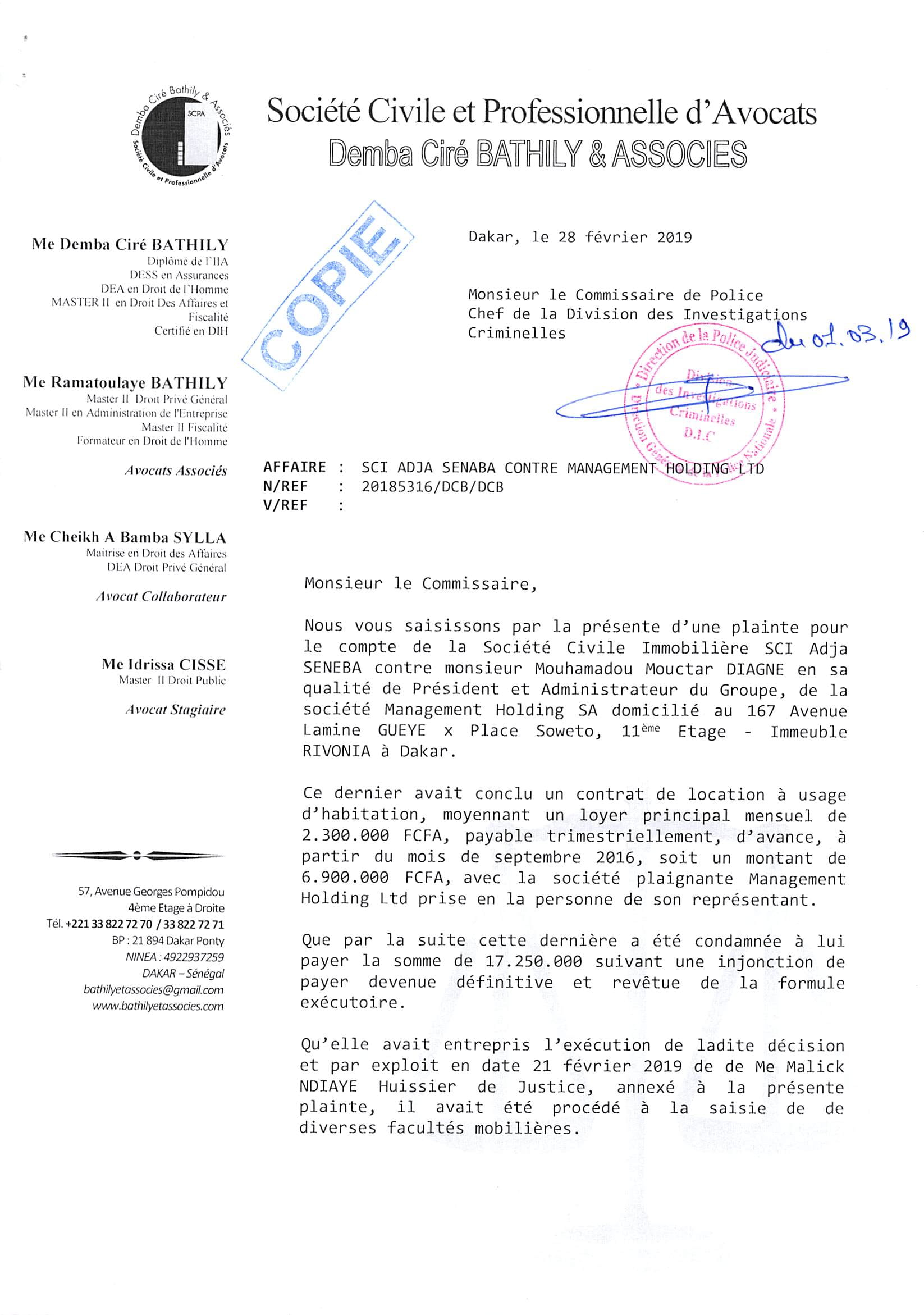 Poursuivi pour 40 millions FCFA : Mouhamadou Mouctar Diagne visé par une nouvelle plainte ( Document )
