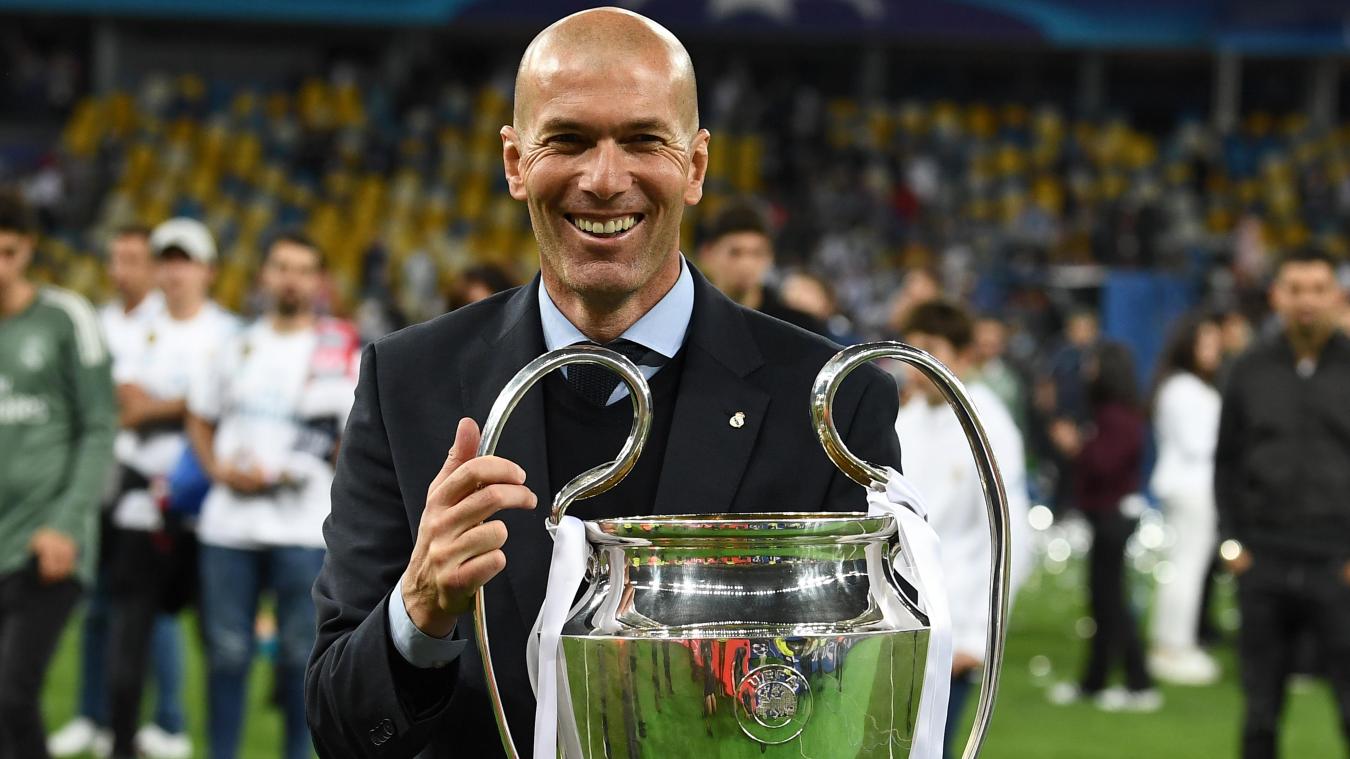Zinedine Zidane, le 26 mai 2018, après la victoire du Real face à Liverpool en finale de la Ligue des champions. - AFP