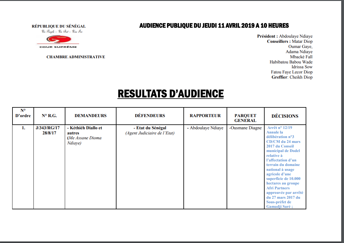 Verdict du procès Etat du Sénégal / Kéthiéh et autres Verdict du procès Etat du Sénégal / Kéthiéh et autres