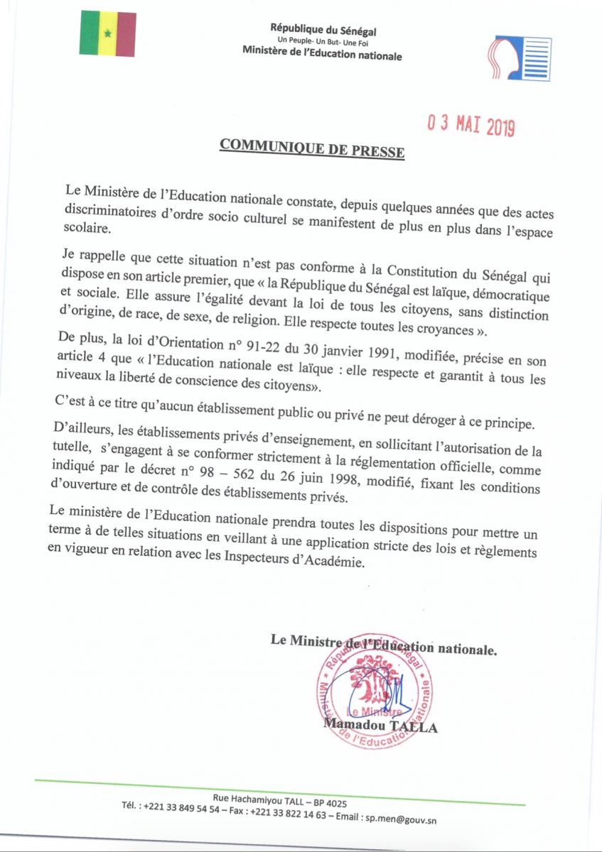 Interdiction du voile à Sainte Jeanne d’Arc : la position du ministère de l’Education nationale